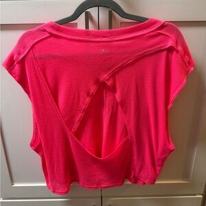 FREE PEOPLE MOVEMENT Open Back Muscle Tank Top Hot Pink Workout Ribbed Tee Sz XL